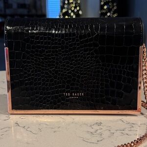 NW Ted Baker Leather Black Cross Body Bag Metallic Detail